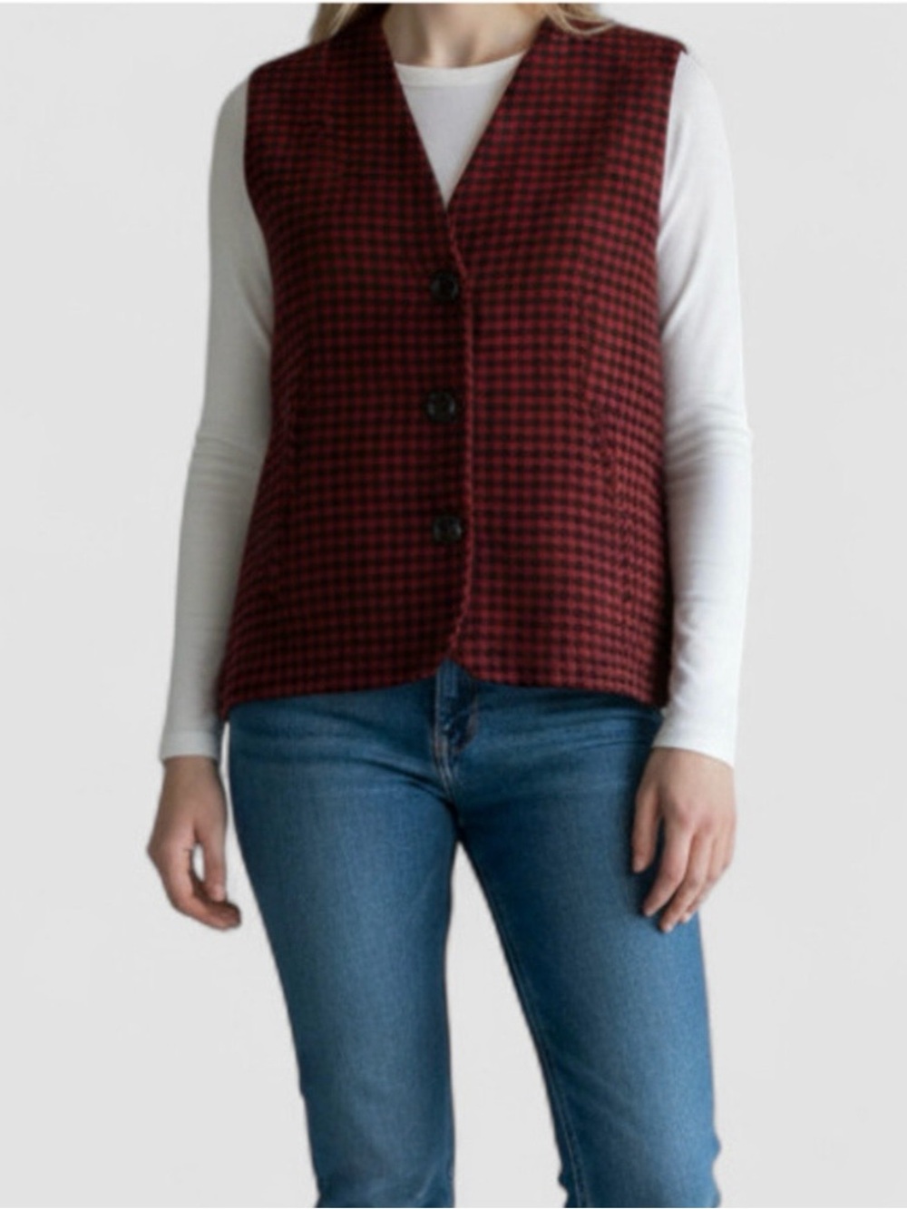Woolrich Red Black Checkered Wool Vest Womens Large